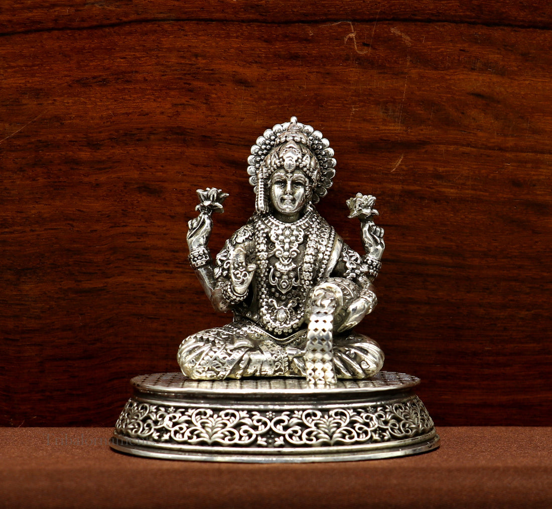 Pure 925 Sterling silver handmade  Hindu Goddess Laxmi statue, puja article figurine, home décor Diwali puja articles gifting art220 - TRIBAL ORNAMENTS