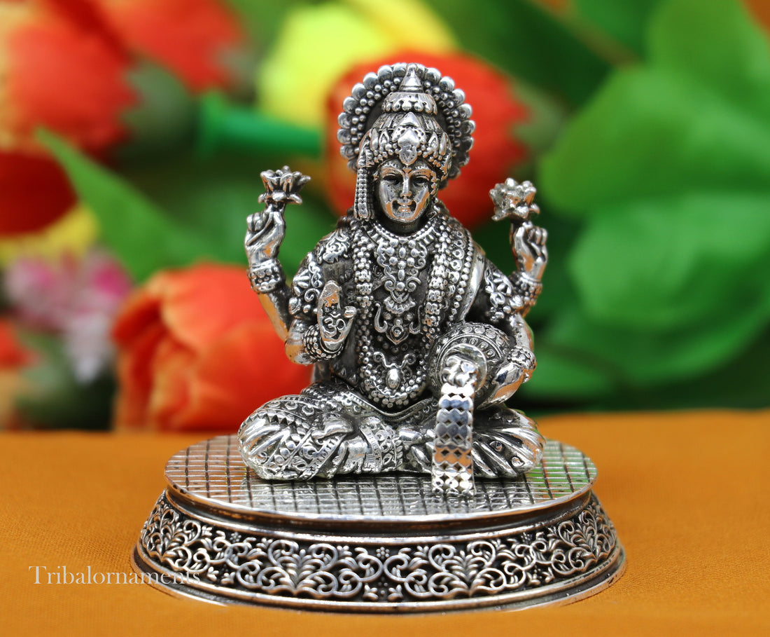 Pure 925 Sterling silver handmade  Hindu Goddess Laxmi statue, puja article figurine, home décor Diwali puja articles gifting art220 - TRIBAL ORNAMENTS