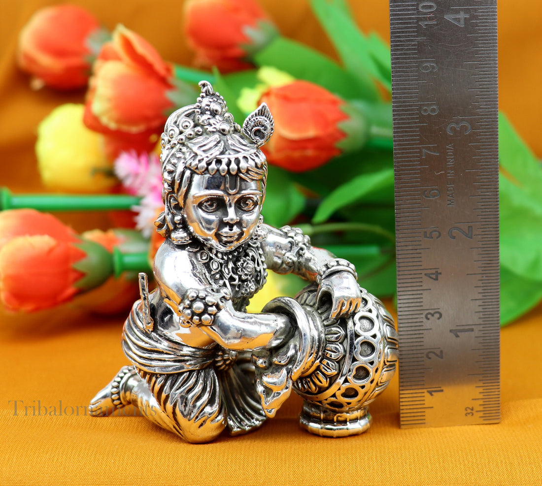 925 Sterling silver customized Idol Krishna Bal Gopal statue figurine, laddu gopal crawling Krishna sculpture, Makhan gopala statue art221 - TRIBAL ORNAMENTS