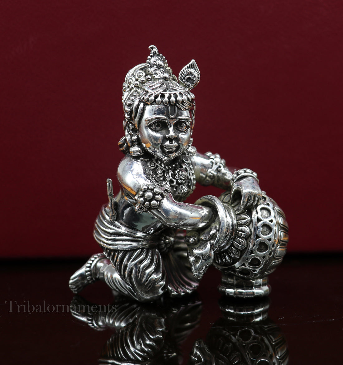 925 Sterling silver customized Idol Krishna Bal Gopal statue figurine, laddu gopal crawling Krishna sculpture, Makhan gopala statue art221 - TRIBAL ORNAMENTS