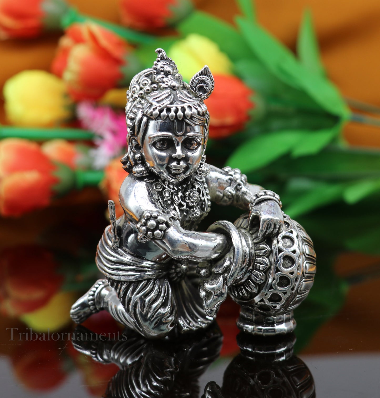 925 Sterling silver customized Idol Krishna Bal Gopal statue figurine, laddu gopal crawling Krishna sculpture, Makhan gopala statue art221 - TRIBAL ORNAMENTS