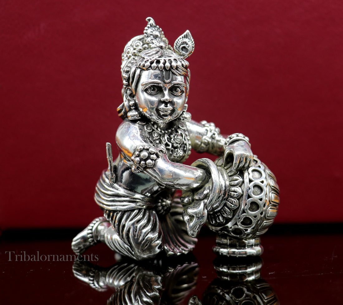 925 Sterling silver customized Idol Krishna Bal Gopal statue figurine, laddu gopal crawling Krishna sculpture, Makhan gopala statue art221 - TRIBAL ORNAMENTS