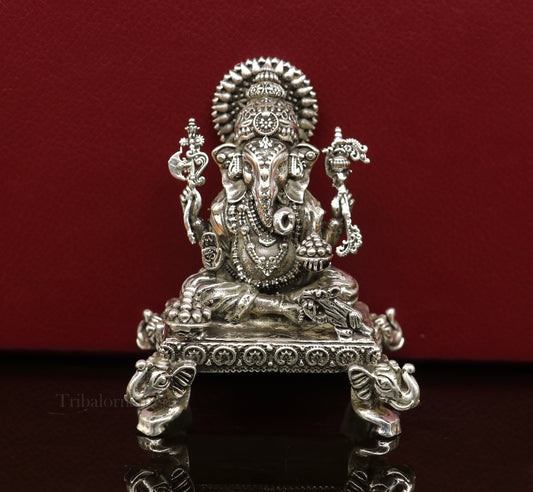 925 Sterling silver handmade lord Ganesha statue sculpture or silver Ganesh Murti best Diwali gifting article r puja murti article art227 - TRIBAL ORNAMENTS