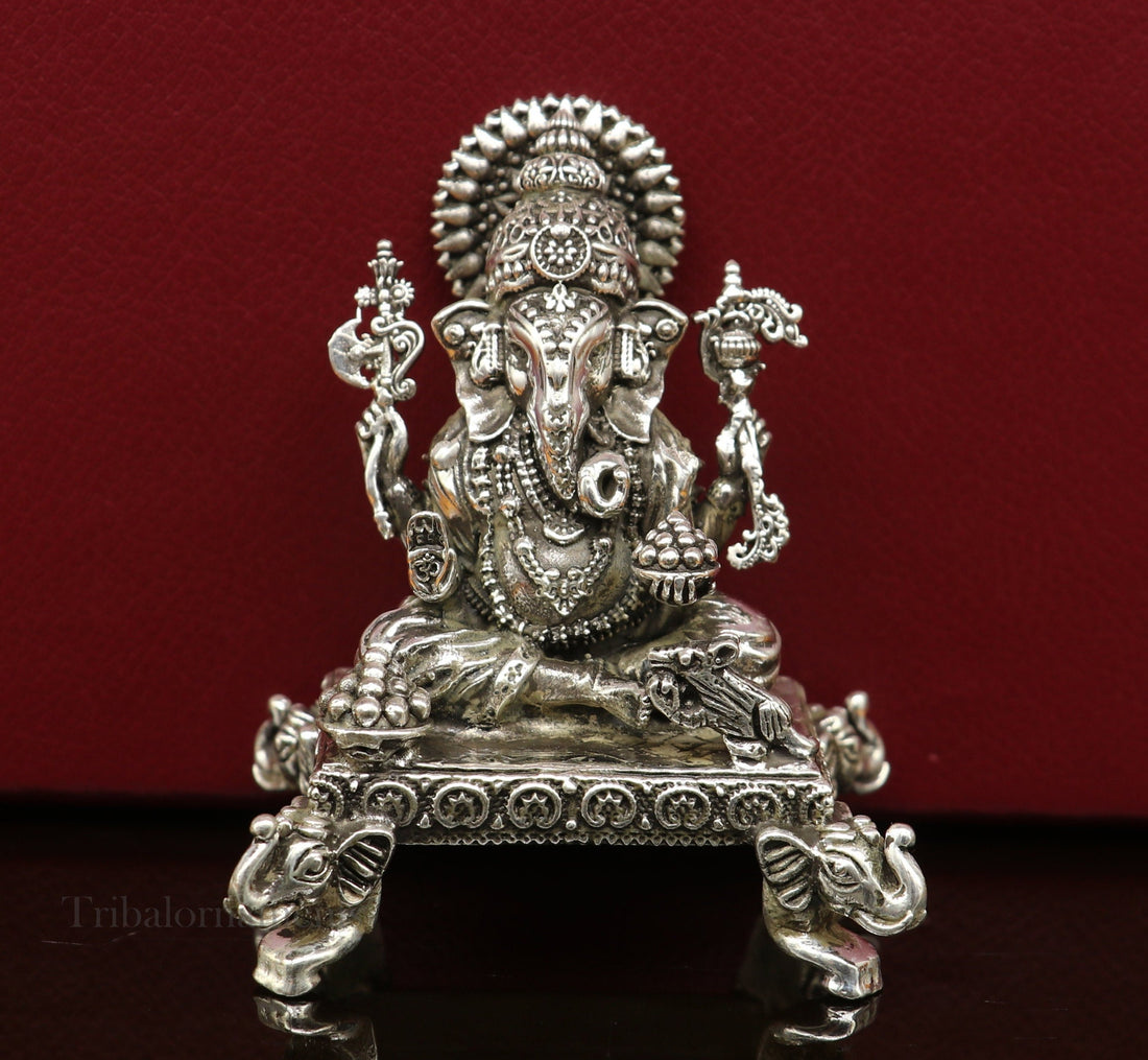 925 Sterling silver handmade lord Ganesha statue sculpture or silver Ganesh Murti best Diwali gifting article r puja murti article art227 - TRIBAL ORNAMENTS