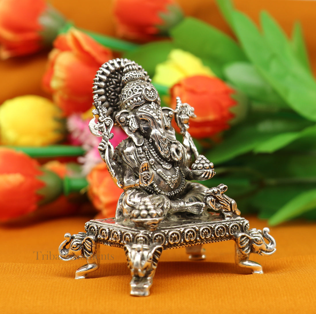 925 Sterling silver handmade lord Ganesha statue sculpture or silver Ganesh Murti best Diwali gifting article r puja murti article art227 - TRIBAL ORNAMENTS