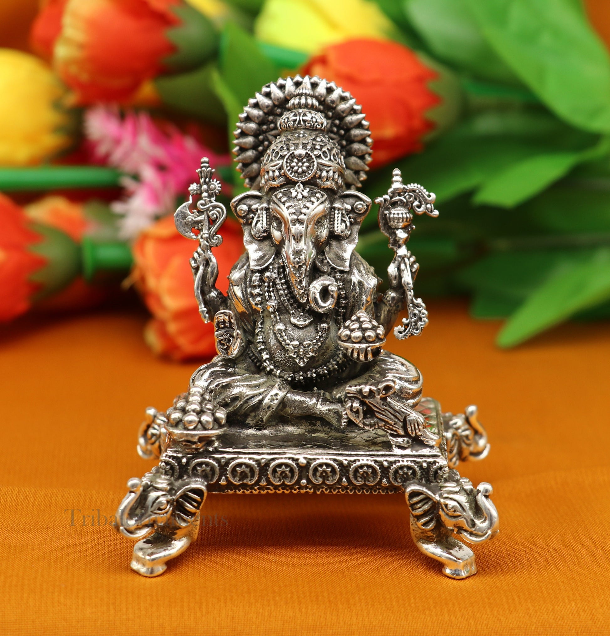 925 Sterling silver handmade lord Ganesha statue sculpture or silver Ganesh Murti best Diwali gifting article r puja murti article art227 - TRIBAL ORNAMENTS