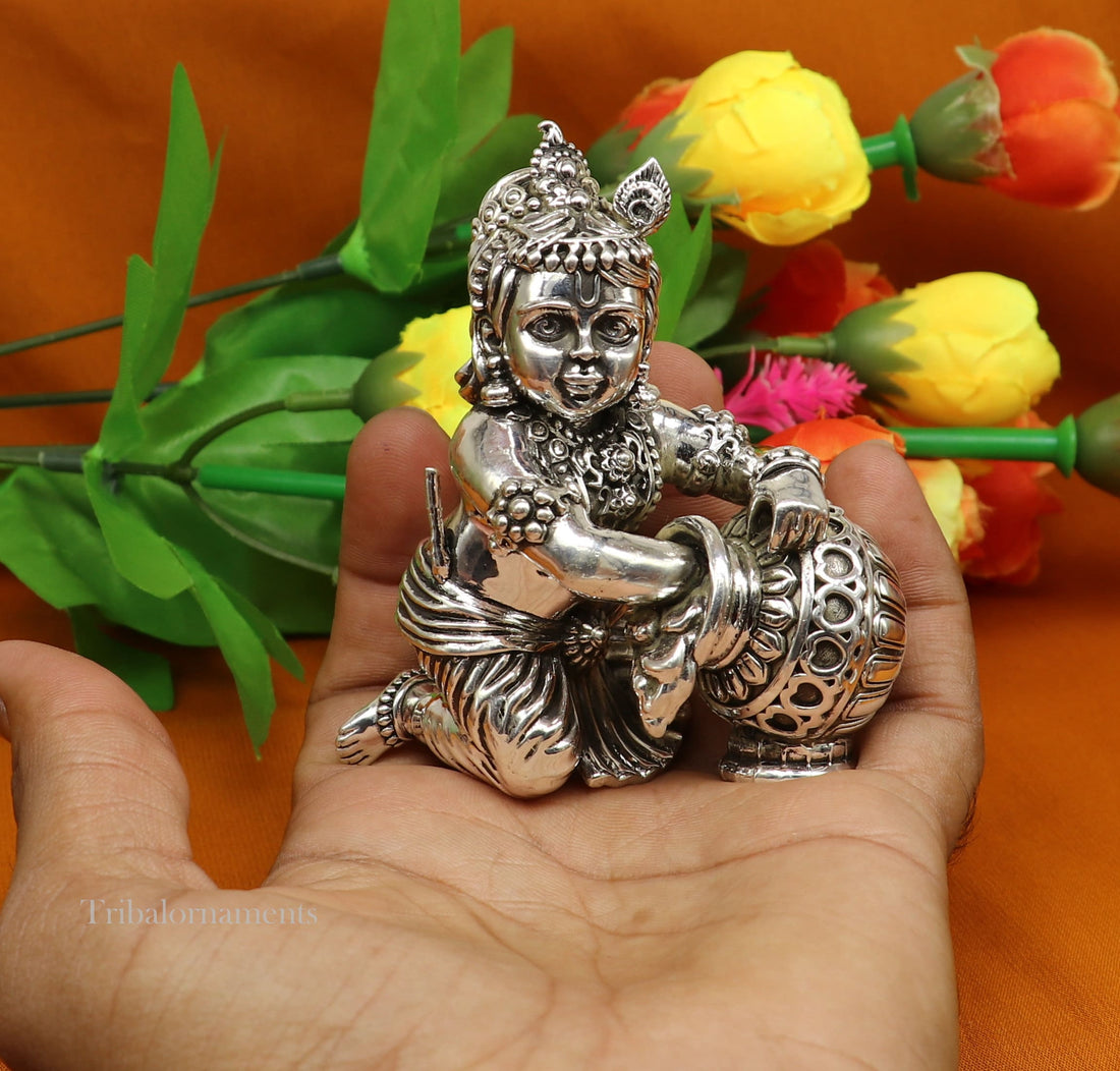 925 sterling silver crawling krishna, baby Krishna, Makhan Gopala,Laddu Gopal, child Krishna, God krishna statue for puja worshipping art222 - TRIBAL ORNAMENTS