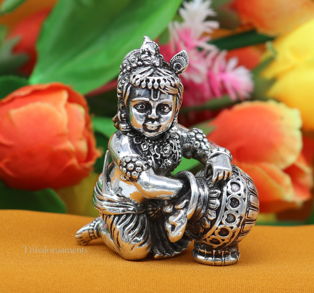 925 sterling silver crawling krishna, baby Krishna, Makkhan Gopala,Laddu Gopal, child Krishna, God krishna statue puja worshipping art223 - TRIBAL ORNAMENTS