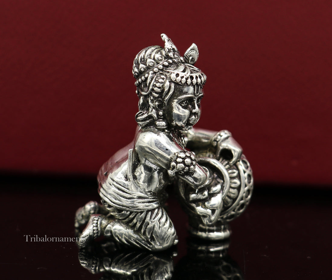 925 sterling silver crawling krishna, baby Krishna, Makkhan Gopala,Laddu Gopal, child Krishna, God krishna statue puja worshipping art223 - TRIBAL ORNAMENTS