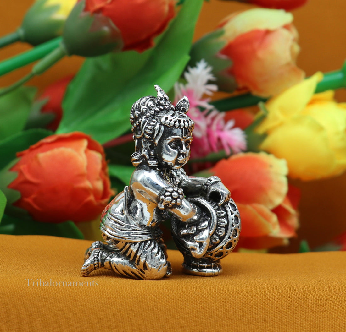 925 sterling silver crawling krishna, baby Krishna, Makkhan Gopala,Laddu Gopal, child Krishna, God krishna statue puja worshipping art223 - TRIBAL ORNAMENTS