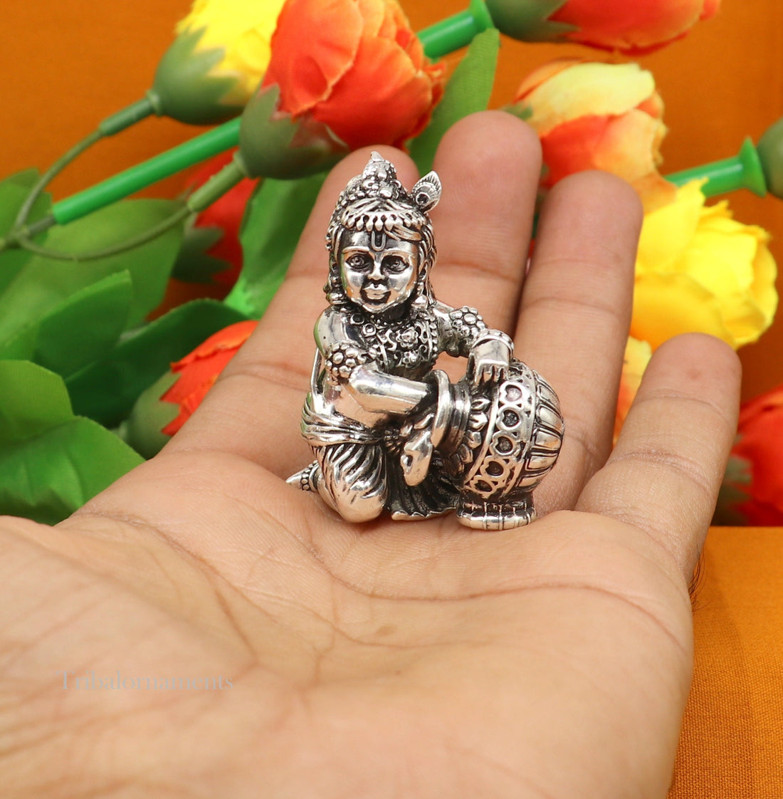 925 sterling silver crawling krishna, baby Krishna, Makkhan Gopala,Laddu Gopal, child Krishna, God krishna statue puja worshipping art223 - TRIBAL ORNAMENTS