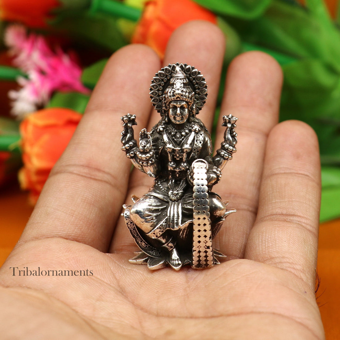 2." 925 Sterling silver handmade Hindu idols Laxmi, Ganesha and Saraswati statue, puja article figurine, best Diwali festival puja art55 - TRIBAL ORNAMENTS