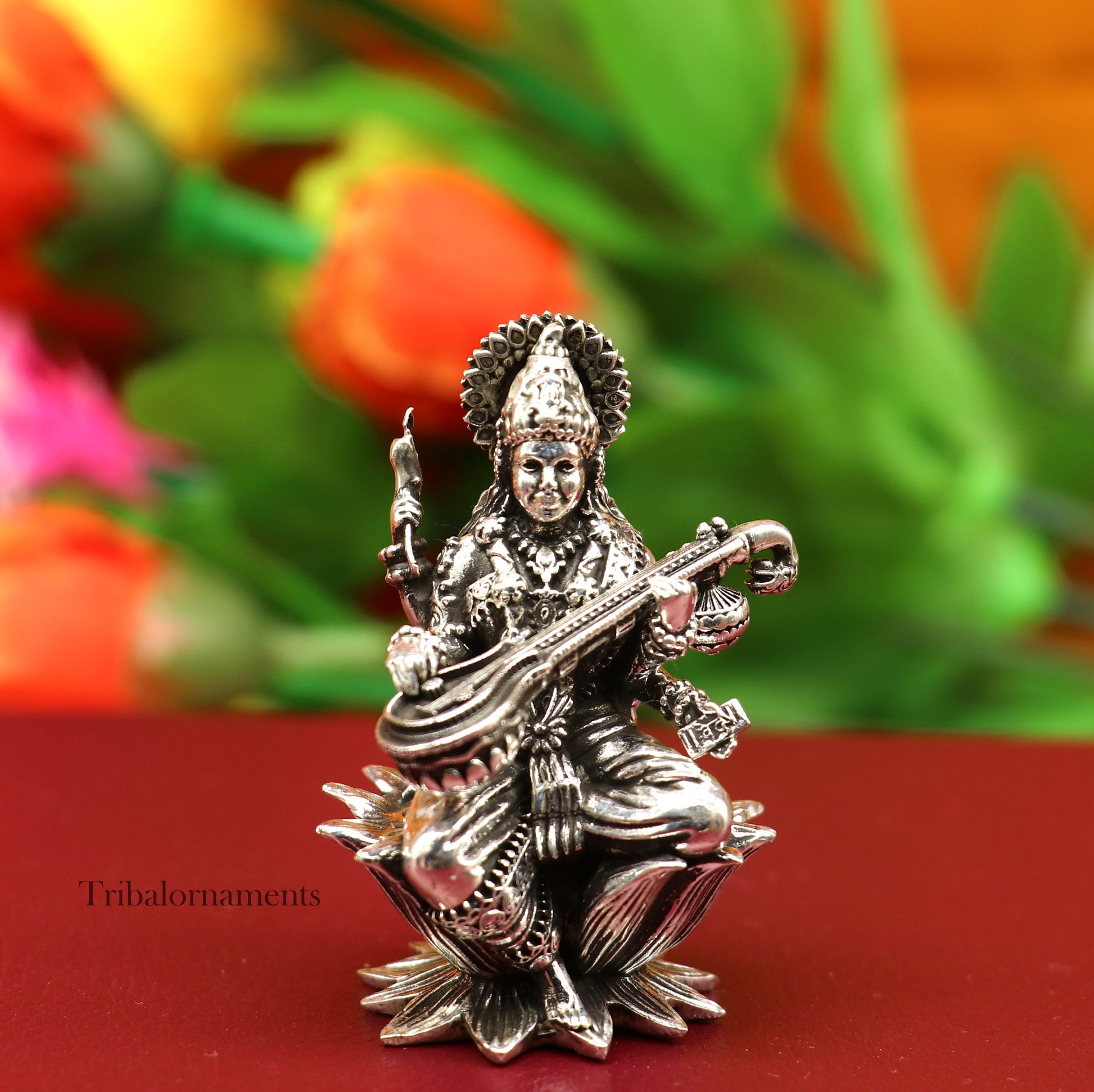 2." 925 Sterling silver handmade Hindu idols Laxmi, Ganesha and Saraswati statue, puja article figurine, best Diwali festival puja art55 - TRIBAL ORNAMENTS