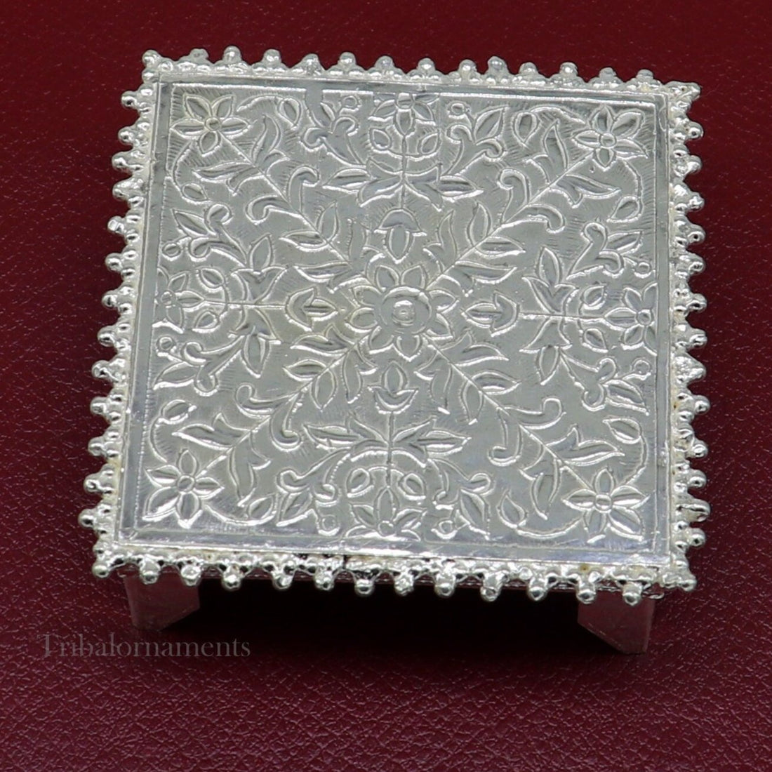 2.5" Vintage design Sterling silver handmade customize small square shape table/bazot/chouki, excellent home puja utensils temple art su553 - TRIBAL ORNAMENTS