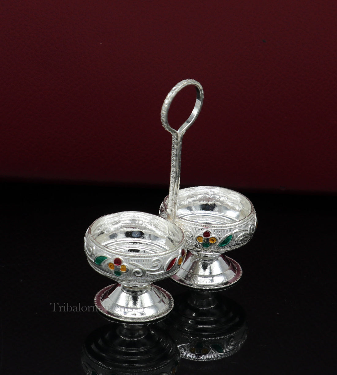 925 sterling silver handmade customized work puja utensils, silver Tilak bowl, kesar chaindan kumkum patra/ bowl, silver article su555 - TRIBAL ORNAMENTS