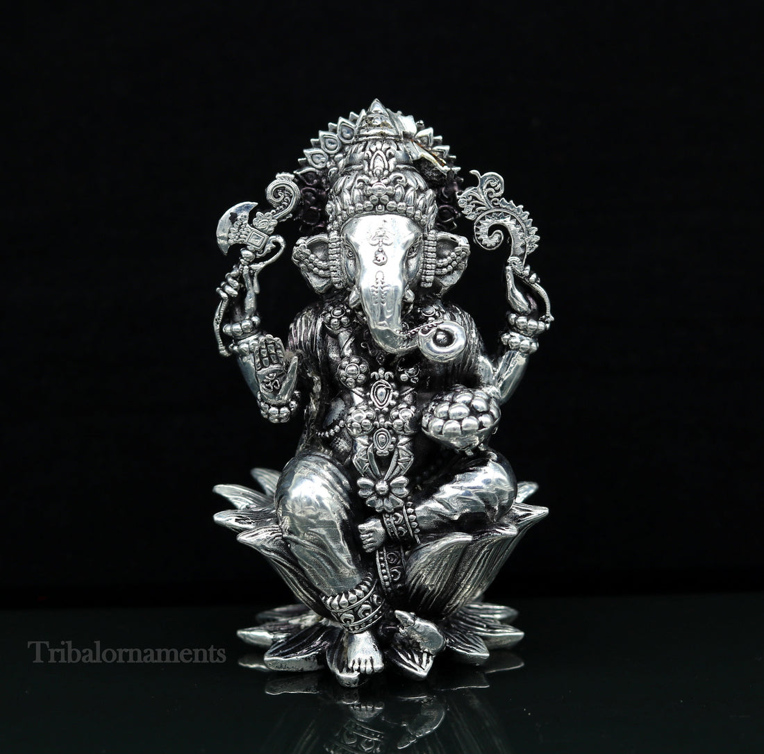 3.3" small 925 Sterling silver handmade customized Hindu idol Laxmi and Ganesha statue, puja article figurine, home décor Diwali puja art379 - TRIBAL ORNAMENTS