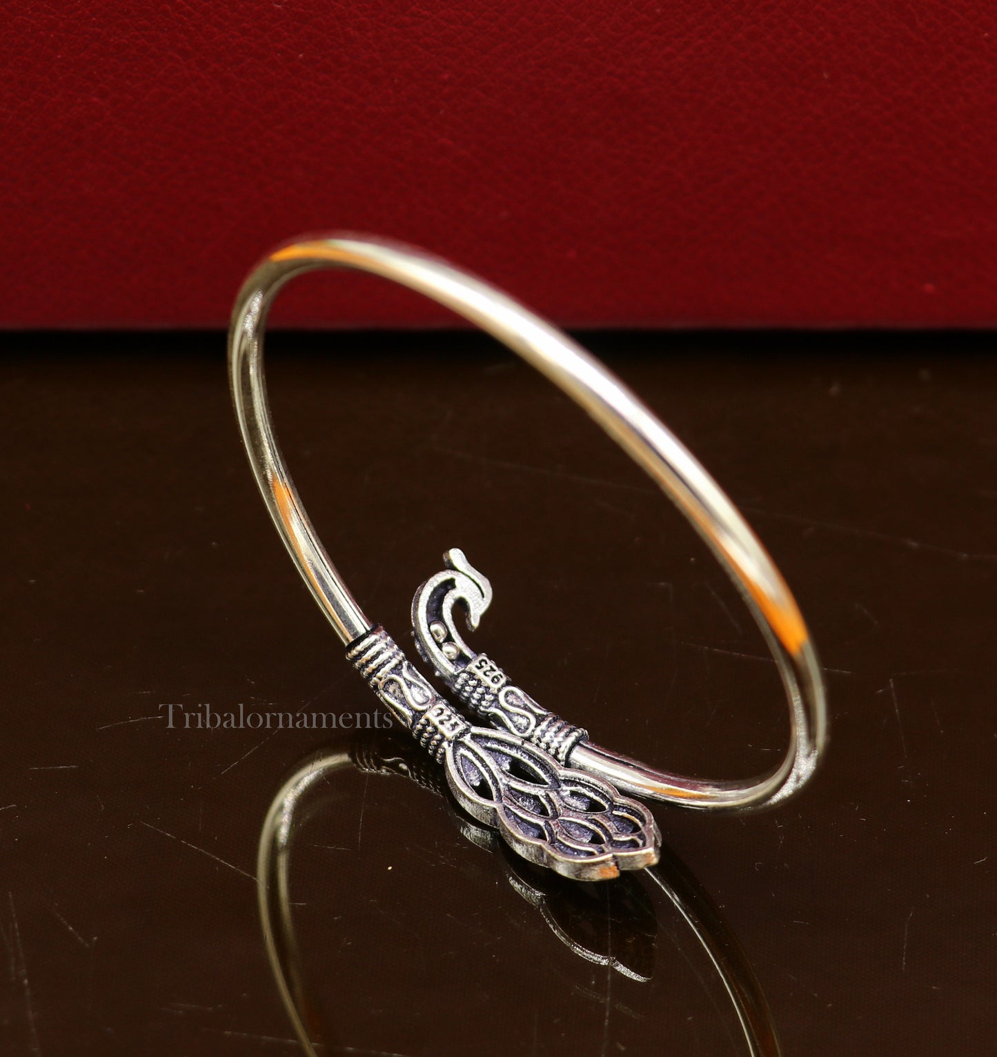Peacock style 925 sterling silver exclusive design handmade bangle bracelet, easy to plug with your wrist, pure silver kada jewelry nba199 - TRIBAL ORNAMENTS