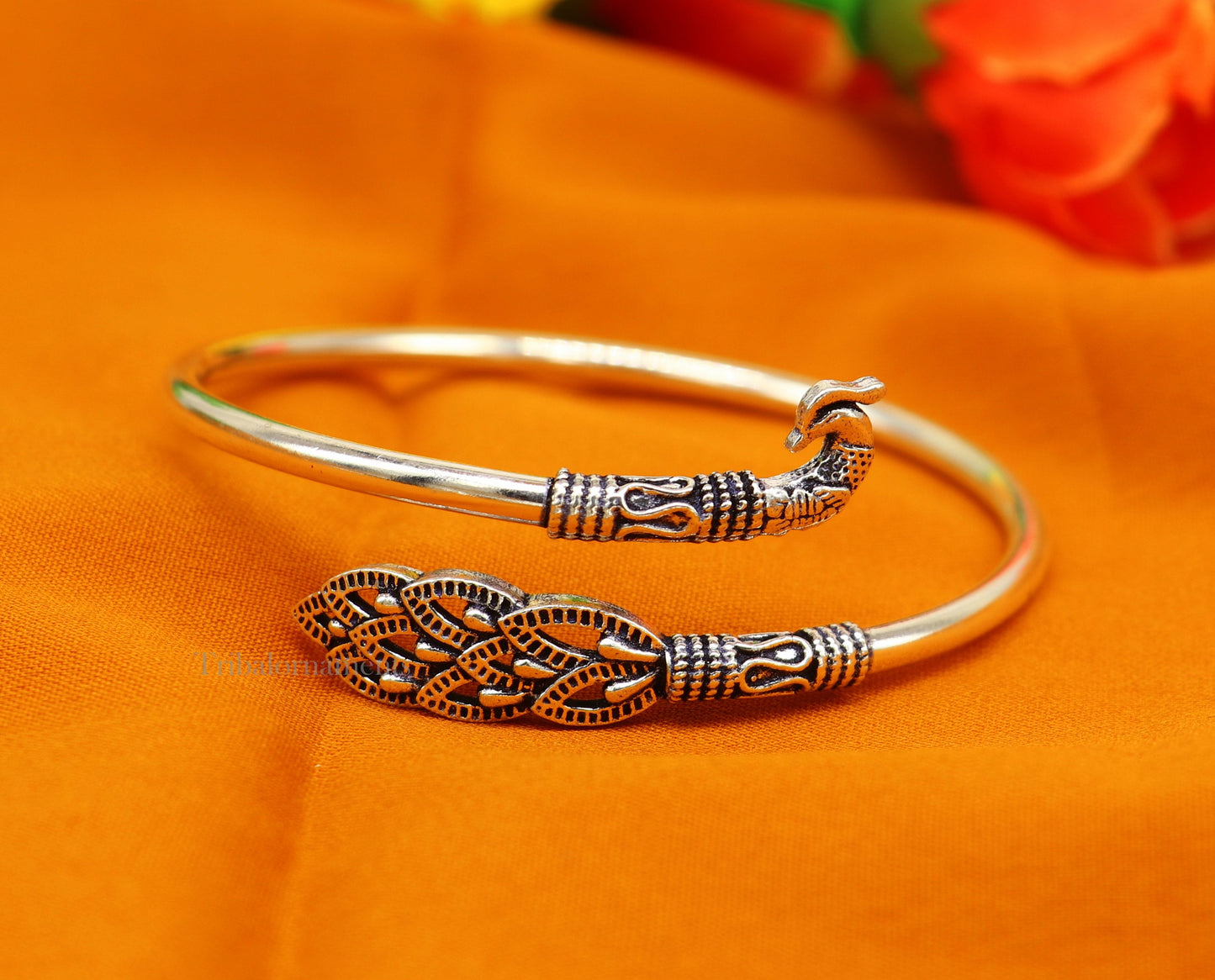 Peacock style 925 sterling silver exclusive design handmade bangle bracelet, easy to plug with your wrist, pure silver kada jewelry nba199 - TRIBAL ORNAMENTS