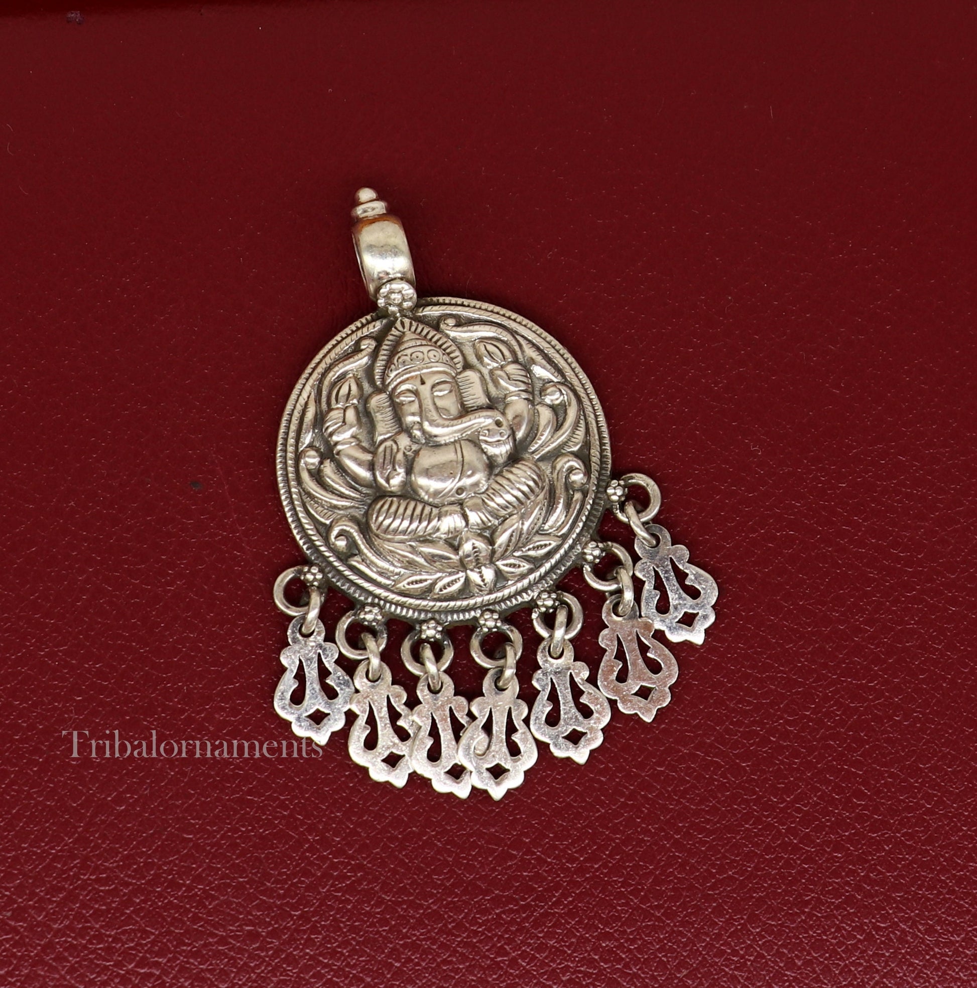 Lord Ganesha vintage style pendant handmade 925 sterling silver pendant with stunning hangings tribal jewelry pendant necklace india ssp835 - TRIBAL ORNAMENTS