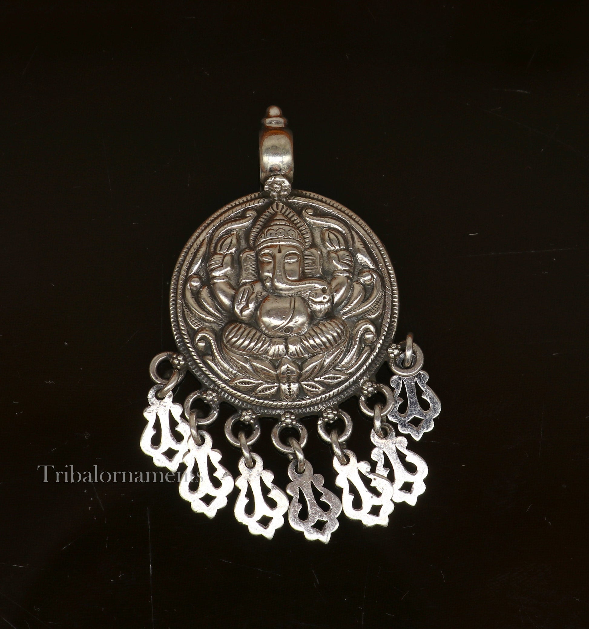 Lord Ganesha vintage style pendant handmade 925 sterling silver pendant with stunning hangings tribal jewelry pendant necklace india ssp835 - TRIBAL ORNAMENTS