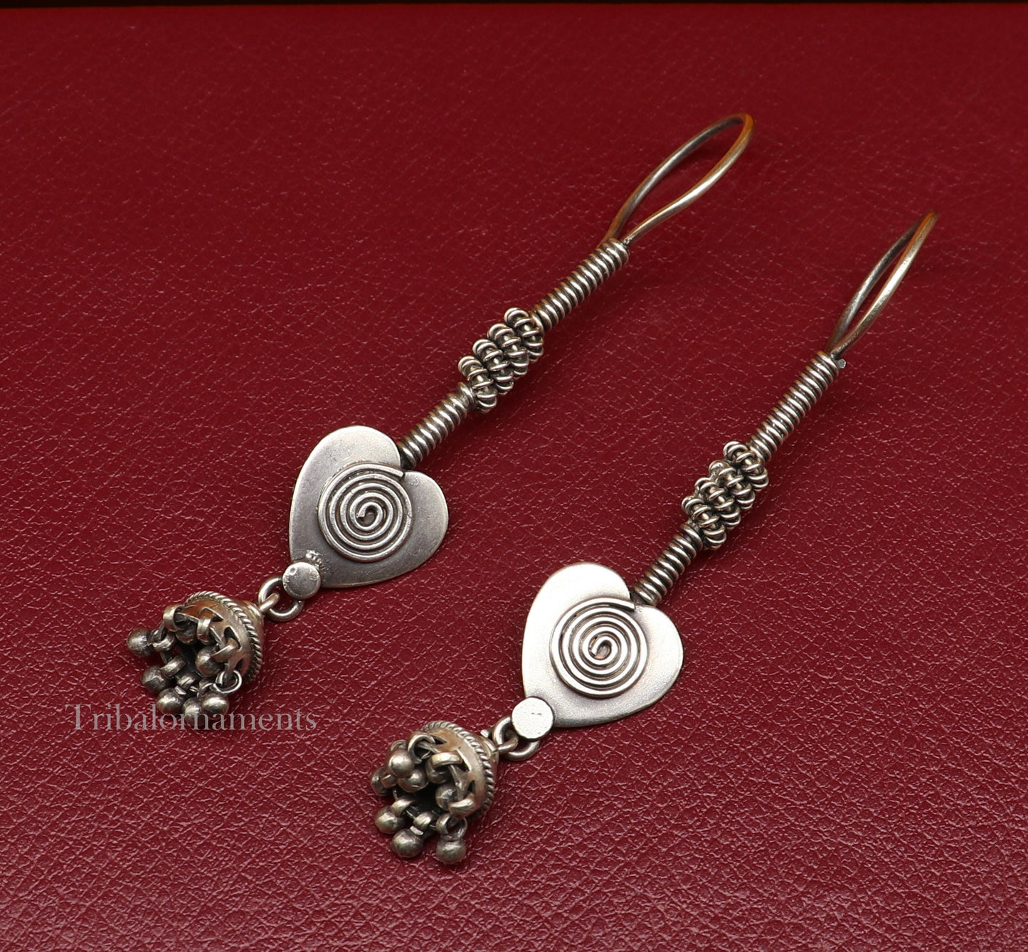 92.5 Sterling silver handmade charm hoops earring jhumka, excellent customized best gift for brides girls ethnic tribal jewelry ear980 - TRIBAL ORNAMENTS