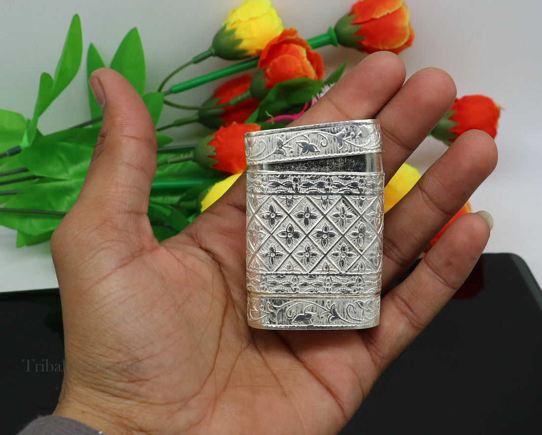 925 sterling silver floral design 2 in1 Royal trinket box, tobacco box, tobacco chuna box, best gifting silver royal article stb312 - TRIBAL ORNAMENTS