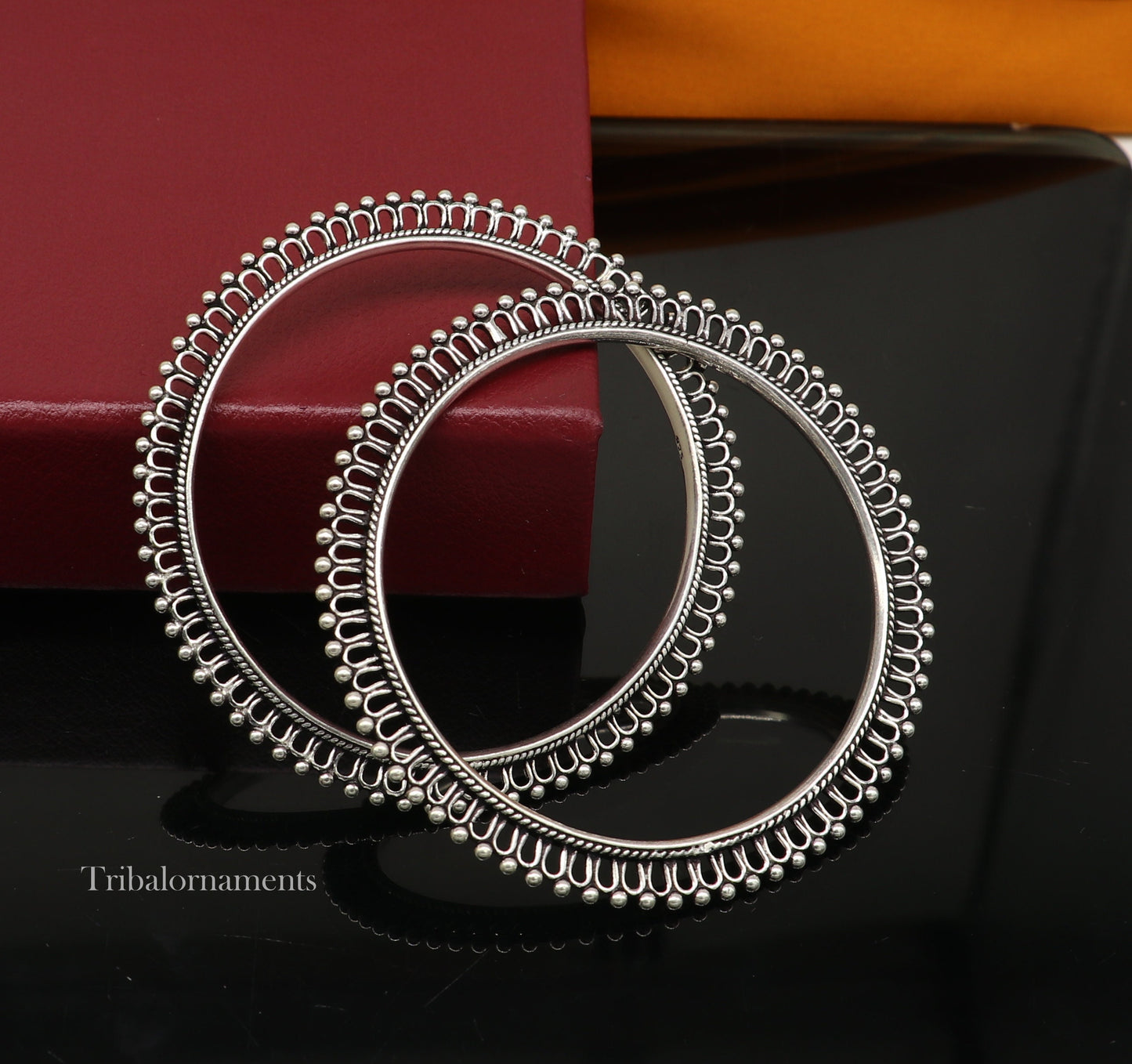 92.5 silver handmade vintage antique stylish waved beaded bangle bracelet, oxidized silver wedding brides made customized bangles nba201 - TRIBAL ORNAMENTS