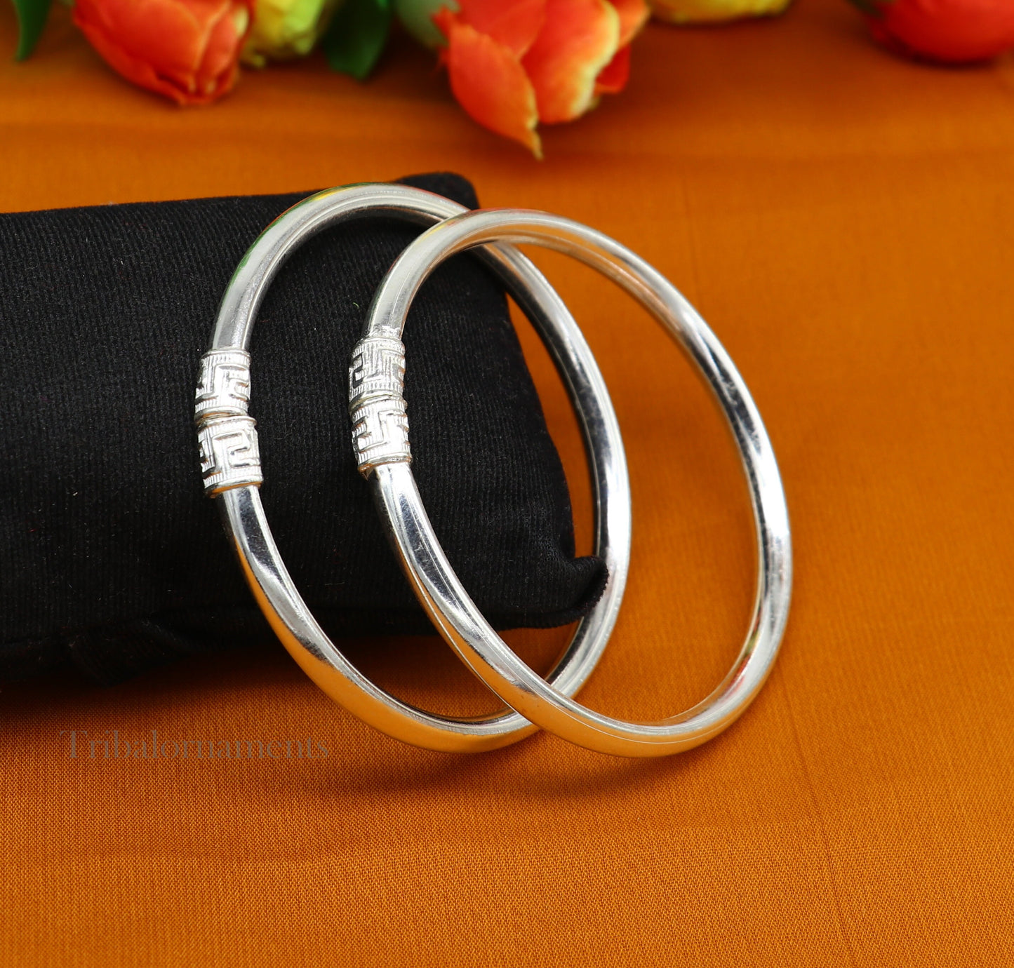 Sterling silver half round handmade amazing design bangle bracelet kangan chudi, excellent design bangle kada gift tribal jewelry  nba203 - TRIBAL ORNAMENTS