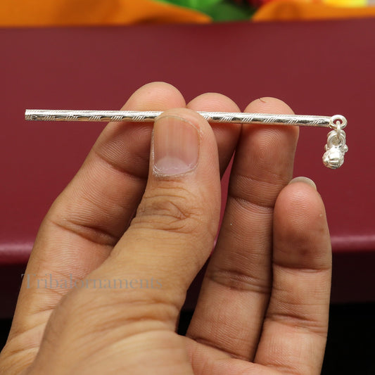 Krishna flute 8.5 cm Vintage design Solid silver handmade flute, silver bansuri, laddu gopala flute, little krishna flute puja art su505 - TRIBAL ORNAMENTS