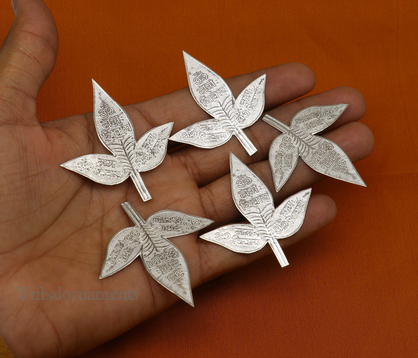 Lot 5 pcs bel Patra Solid silver handmade solid belva patra, shiva worshipping/ puja article, belpatra or belva tree leaves india su508 - TRIBAL ORNAMENTS
