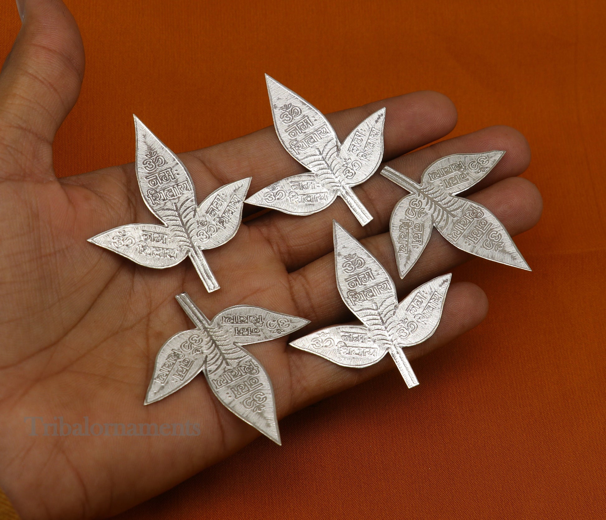 Lot 5 pcs bel Patra Solid silver handmade solid belva patra, shiva worshipping/ puja article, belpatra or belva tree leaves india su508 - TRIBAL ORNAMENTS