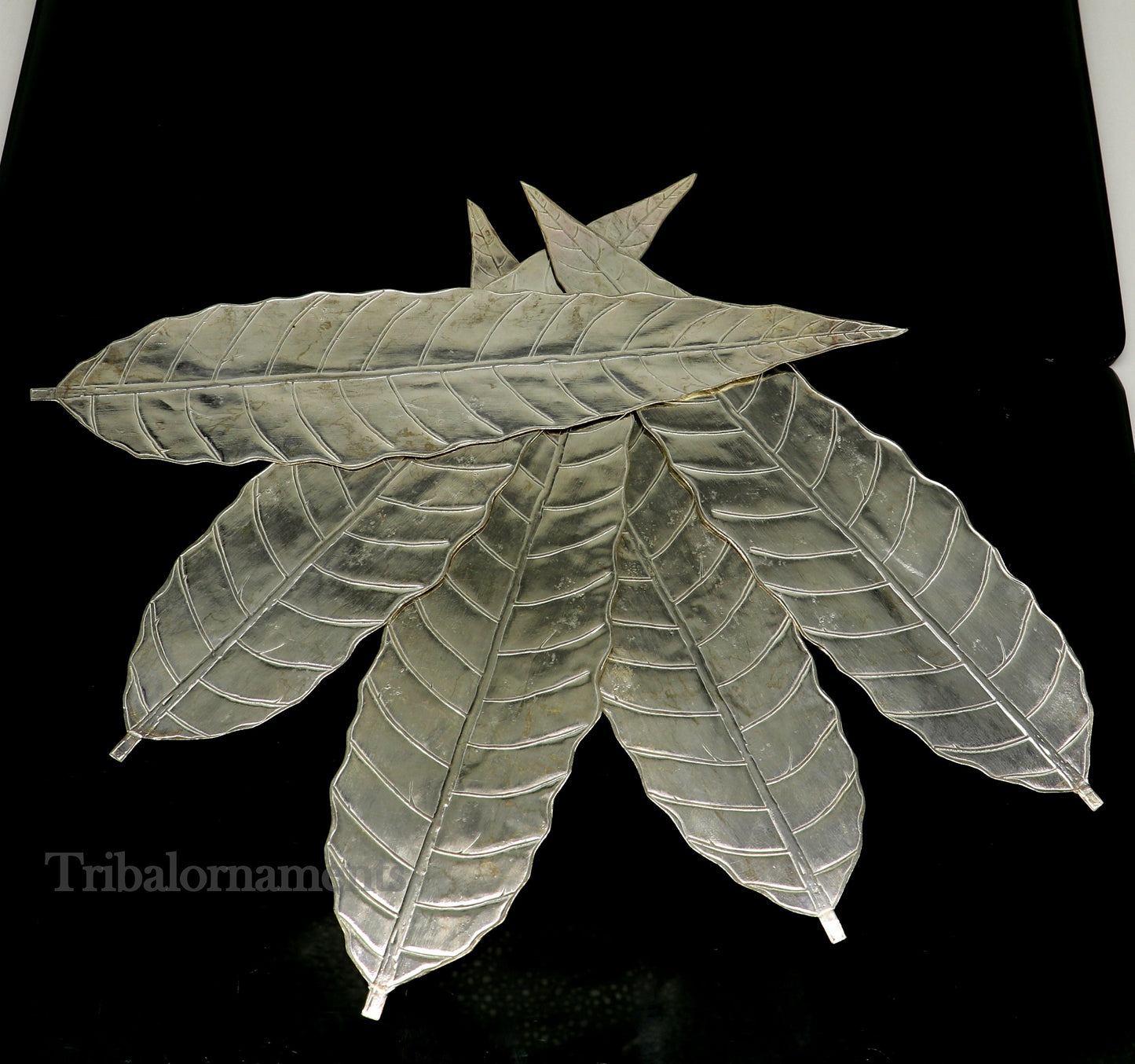 Silver mango tree design leaf Amazing puja worshipping article solid sterling silver diwali puja articles, silver utensils from india su512 - TRIBAL ORNAMENTS