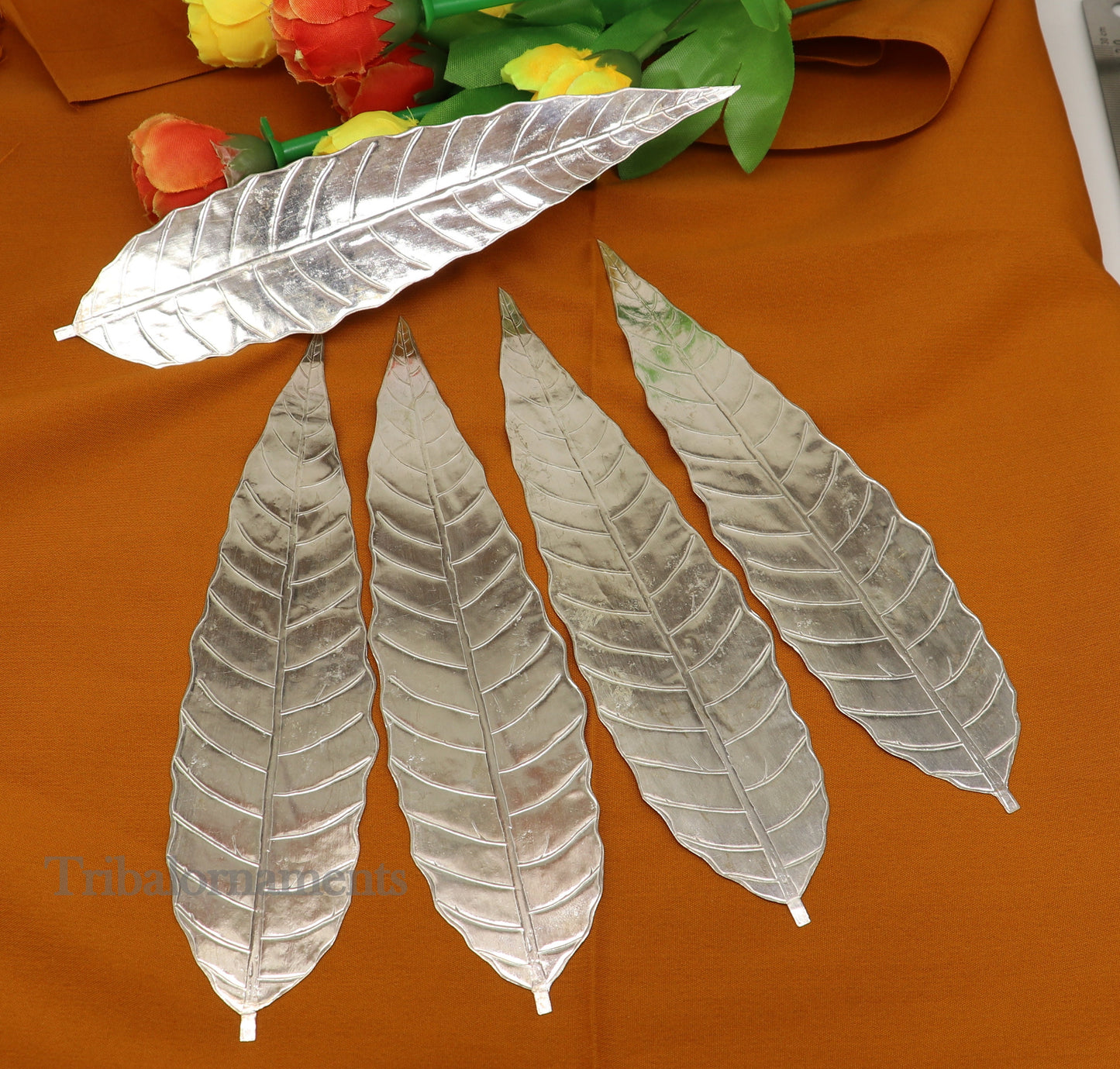 Silver mango tree design leaf Amazing puja worshipping article solid sterling silver diwali puja articles, silver utensils from india su512 - TRIBAL ORNAMENTS