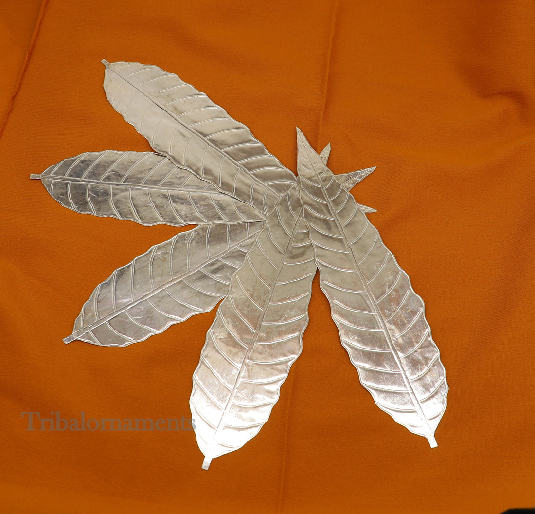 Silver mango tree design leaf Amazing puja worshipping article solid sterling silver diwali puja articles, silver utensils from india su512 - TRIBAL ORNAMENTS