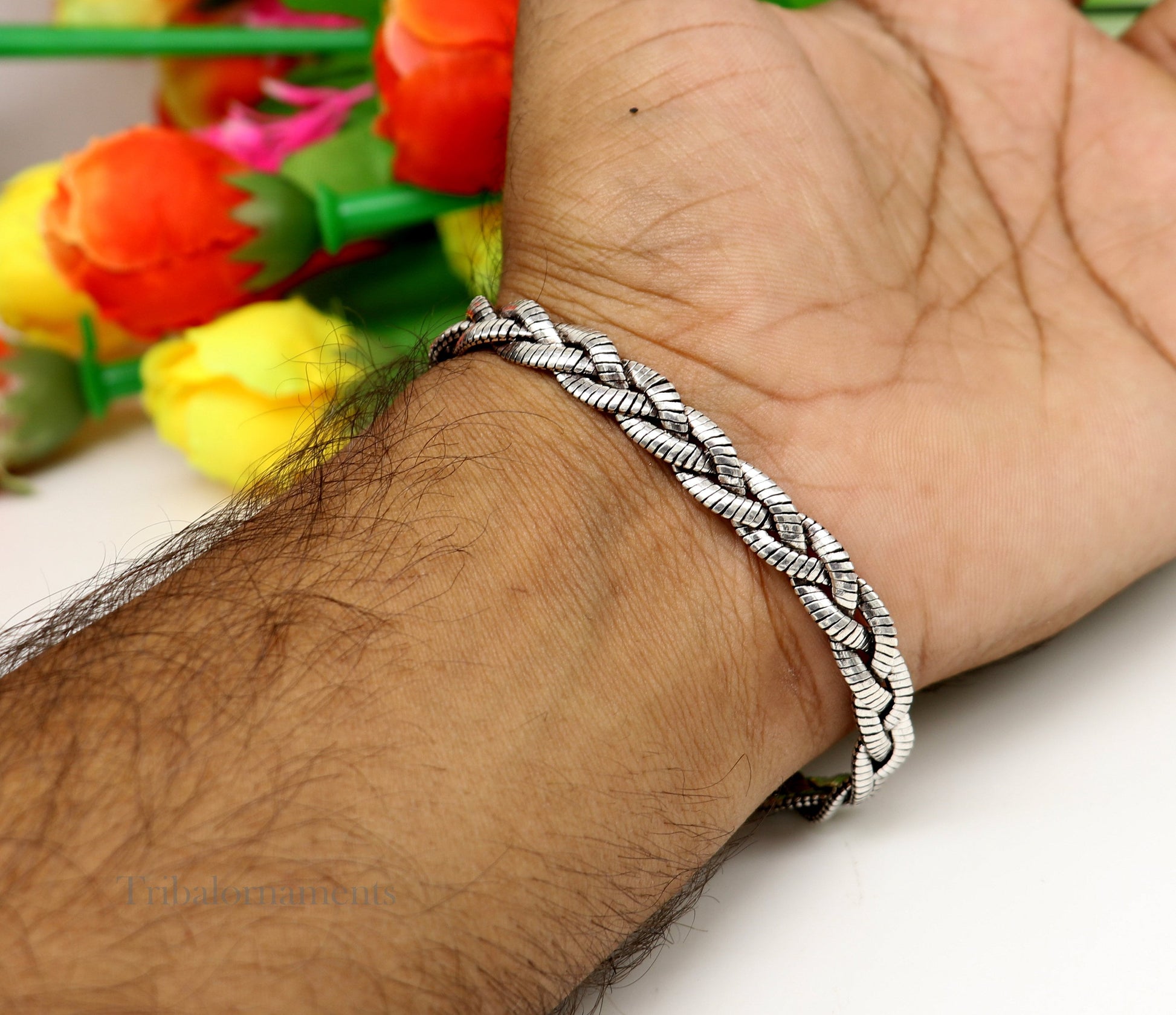 Men's snake chain twisted design bracelet, amazing 925 sterling silver stunning bracelet, best men's gifting bracelet from India nsbr390 - TRIBAL ORNAMENTS