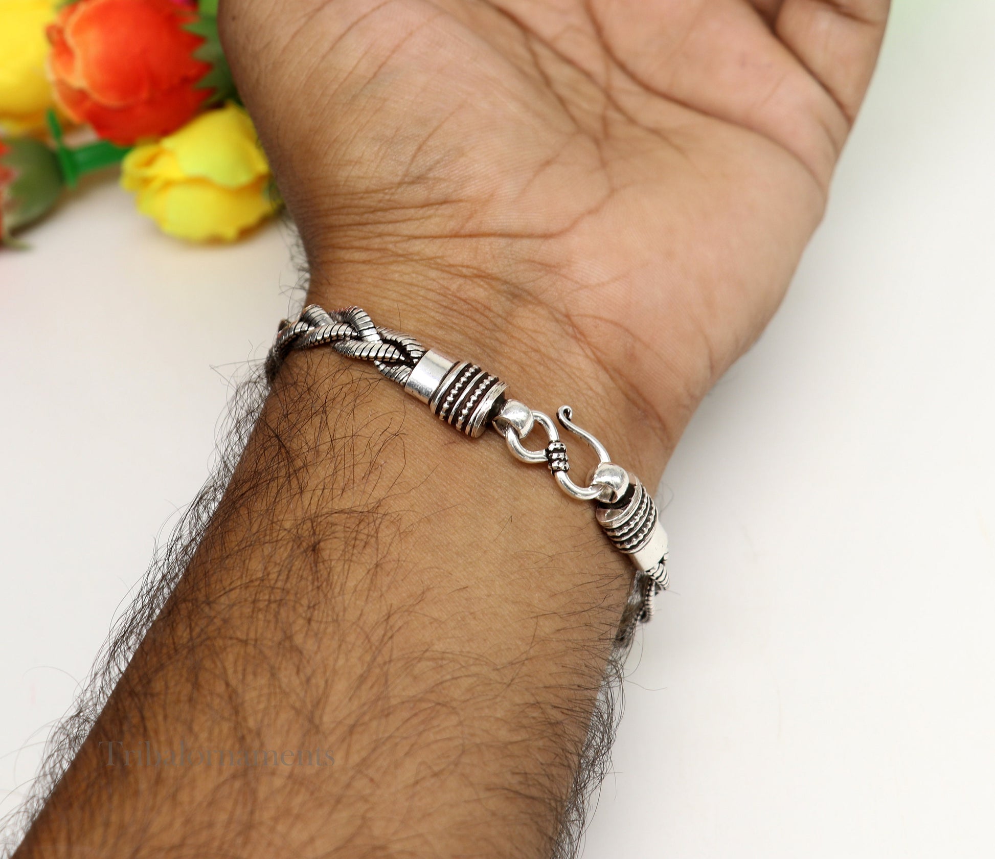 Men's snake chain twisted design bracelet, amazing 925 sterling silver stunning bracelet, best men's gifting bracelet from India nsbr390 - TRIBAL ORNAMENTS