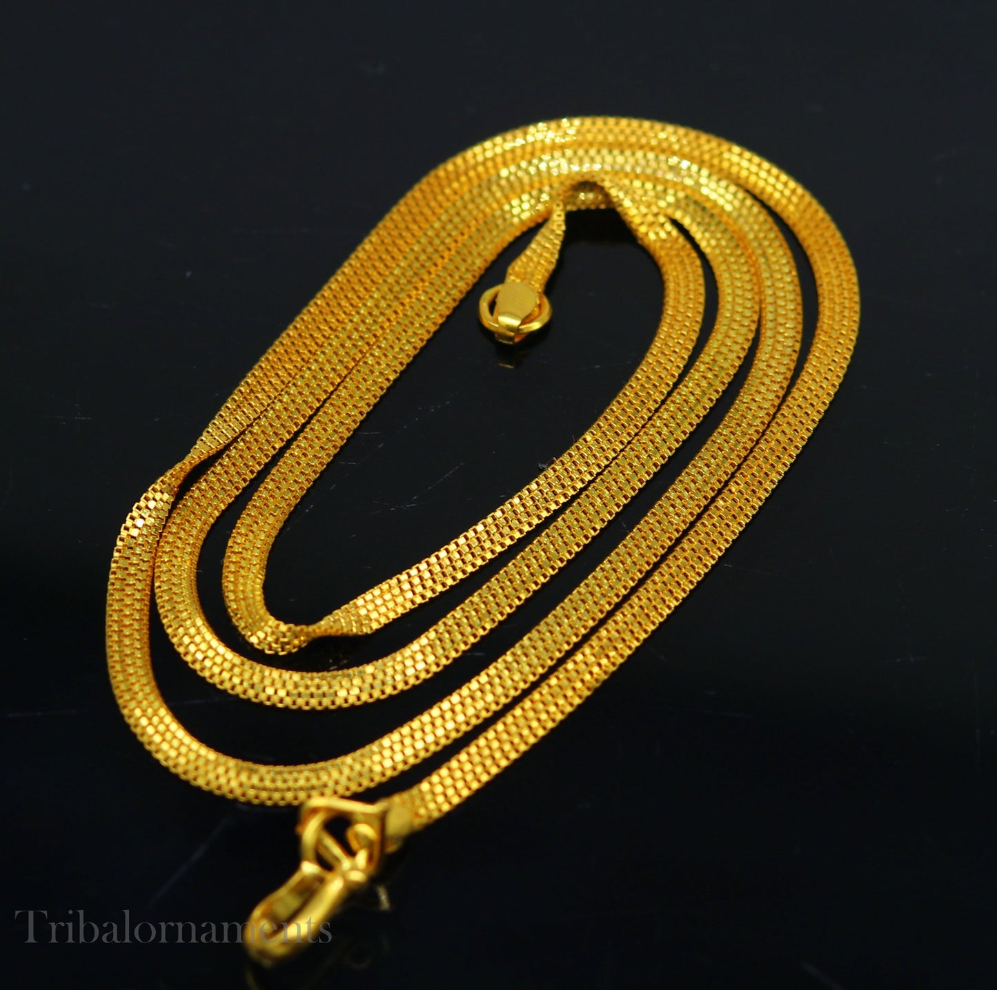 Handmade 22kt yellow gold multi box chain custom work highway chain unisex light weight gift chain necklace royal jewelry from india ch514 - TRIBAL ORNAMENTS