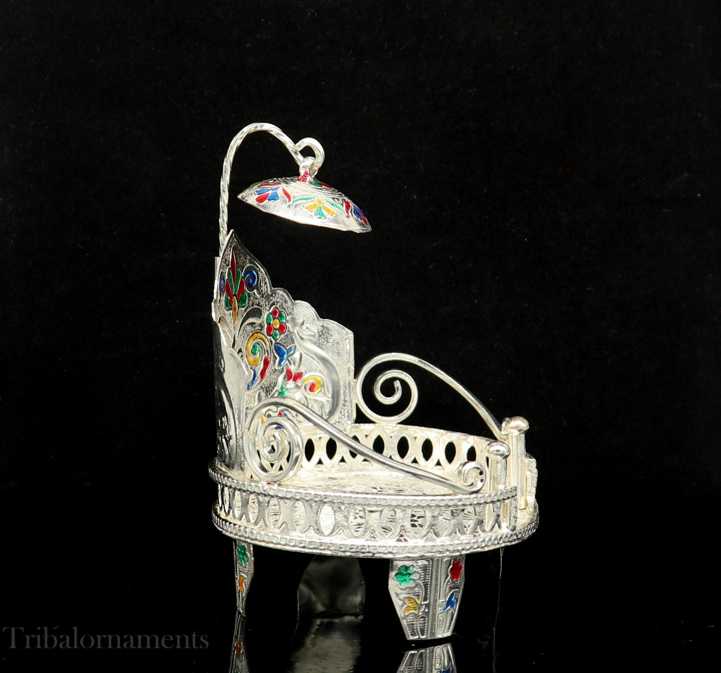 Silver throne 925 sterling silver handcrafted small sinhasan, idol god throne, god statue's stand chair, temple puja god article su529 - TRIBAL ORNAMENTS