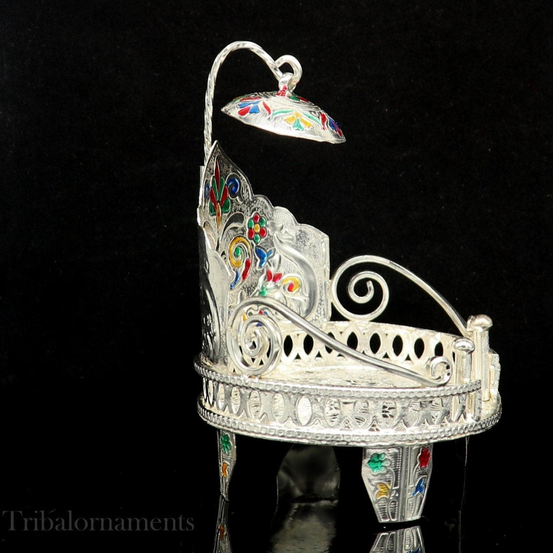 Silver throne 925 sterling silver handcrafted small sinhasan, idol god throne, god statue's stand chair, temple puja god article su529 - TRIBAL ORNAMENTS