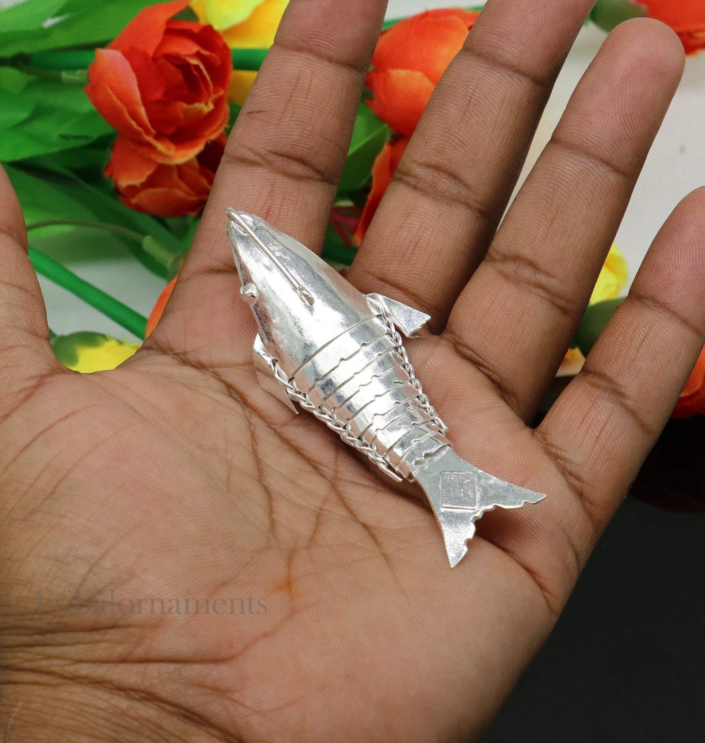 Solid silver handmade silver fish, Lord vishnu avatar Matsya, Silver Puja Fish For Prosperity And Good Luck, best collectible art su561 - TRIBAL ORNAMENTS