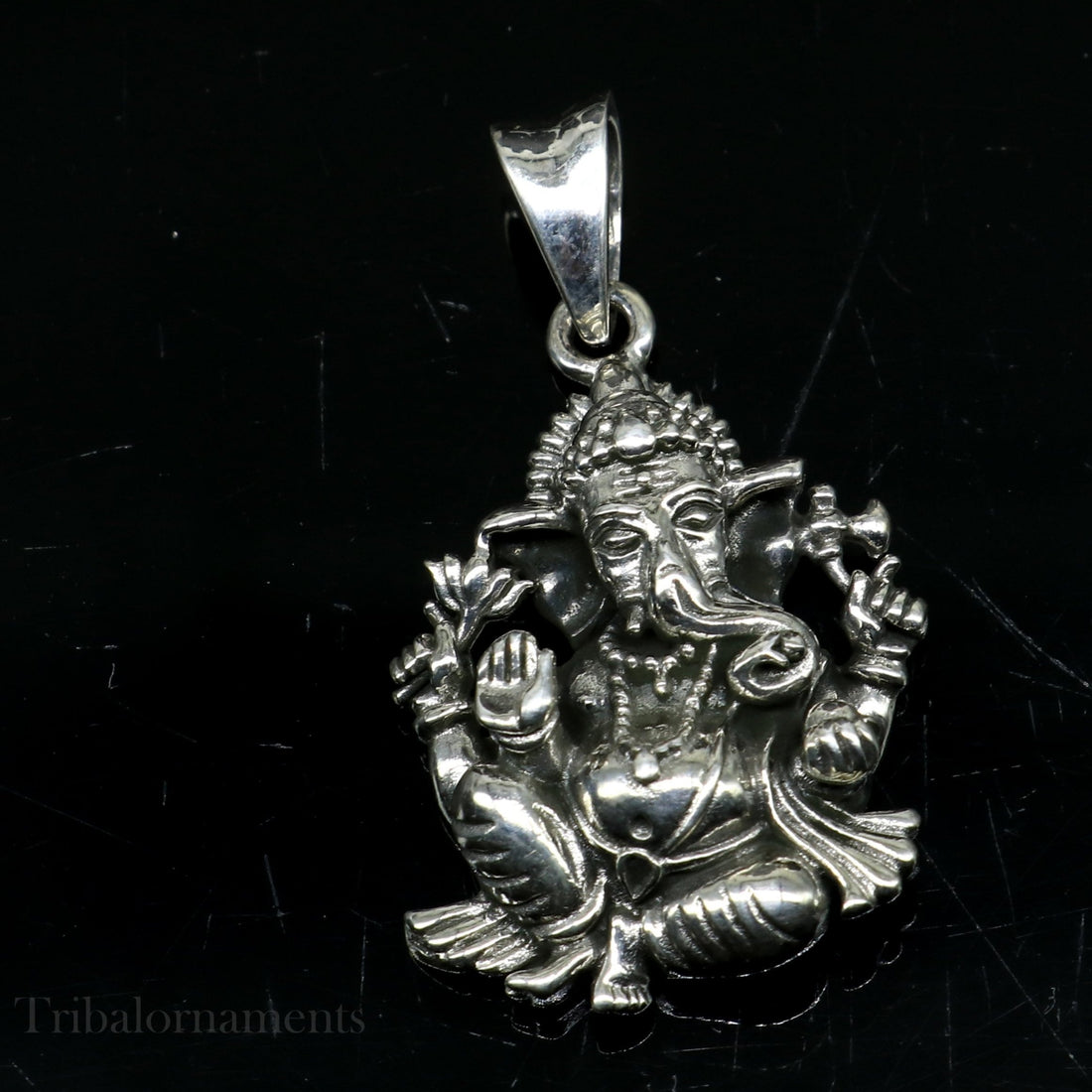 925 sterling silver Idol Ganesha pendant necklace tribal belly dance daily use pendant Rajasthan india ssp970 - TRIBAL ORNAMENTS