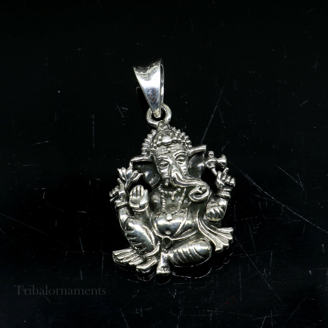 925 sterling silver Idol Ganesha pendant necklace tribal belly dance daily use pendant Rajasthan india ssp970 - TRIBAL ORNAMENTS