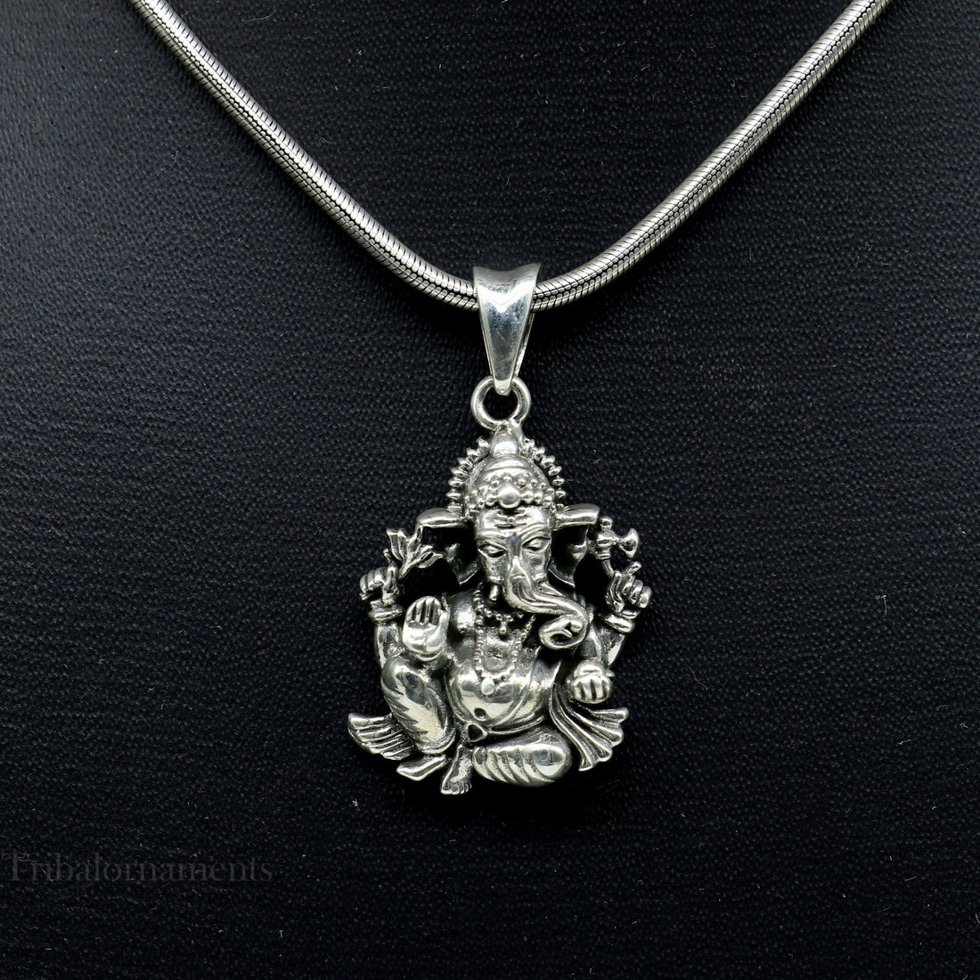 925 sterling silver Idol Ganesha pendant necklace tribal belly dance daily use pendant Rajasthan india ssp970 - TRIBAL ORNAMENTS