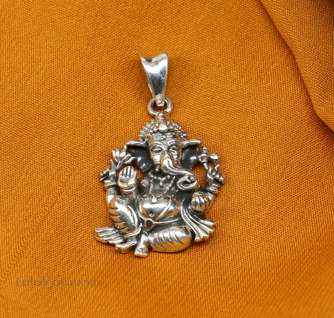 925 sterling silver Idol Ganesha pendant necklace tribal belly dance daily use pendant Rajasthan india ssp970 - TRIBAL ORNAMENTS