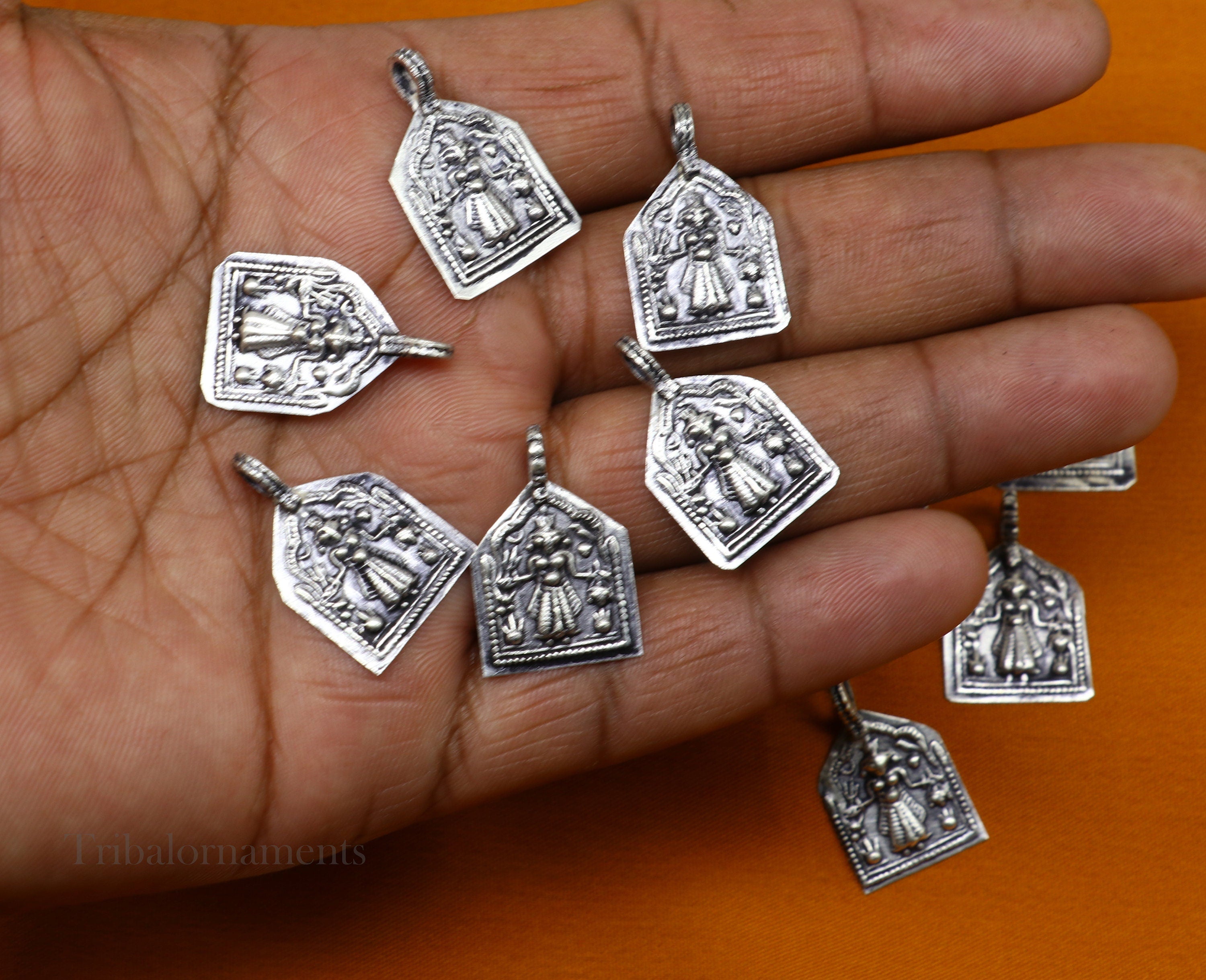 Antique old silver god shiva amulet top pendant necklace