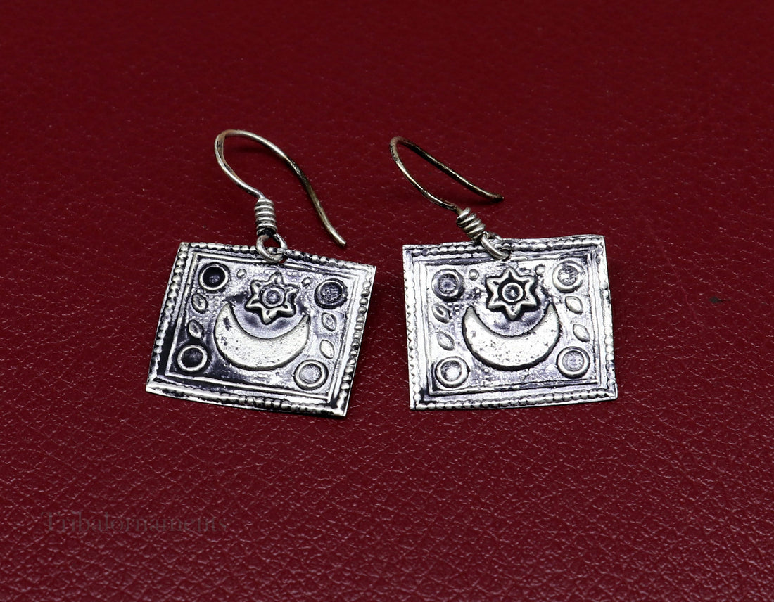 925 sterling silver handmade gorgeous moon hoops earring ,drop dangle excellent customized oxidized belly dance tribal earring earring s955 - TRIBAL ORNAMENTS