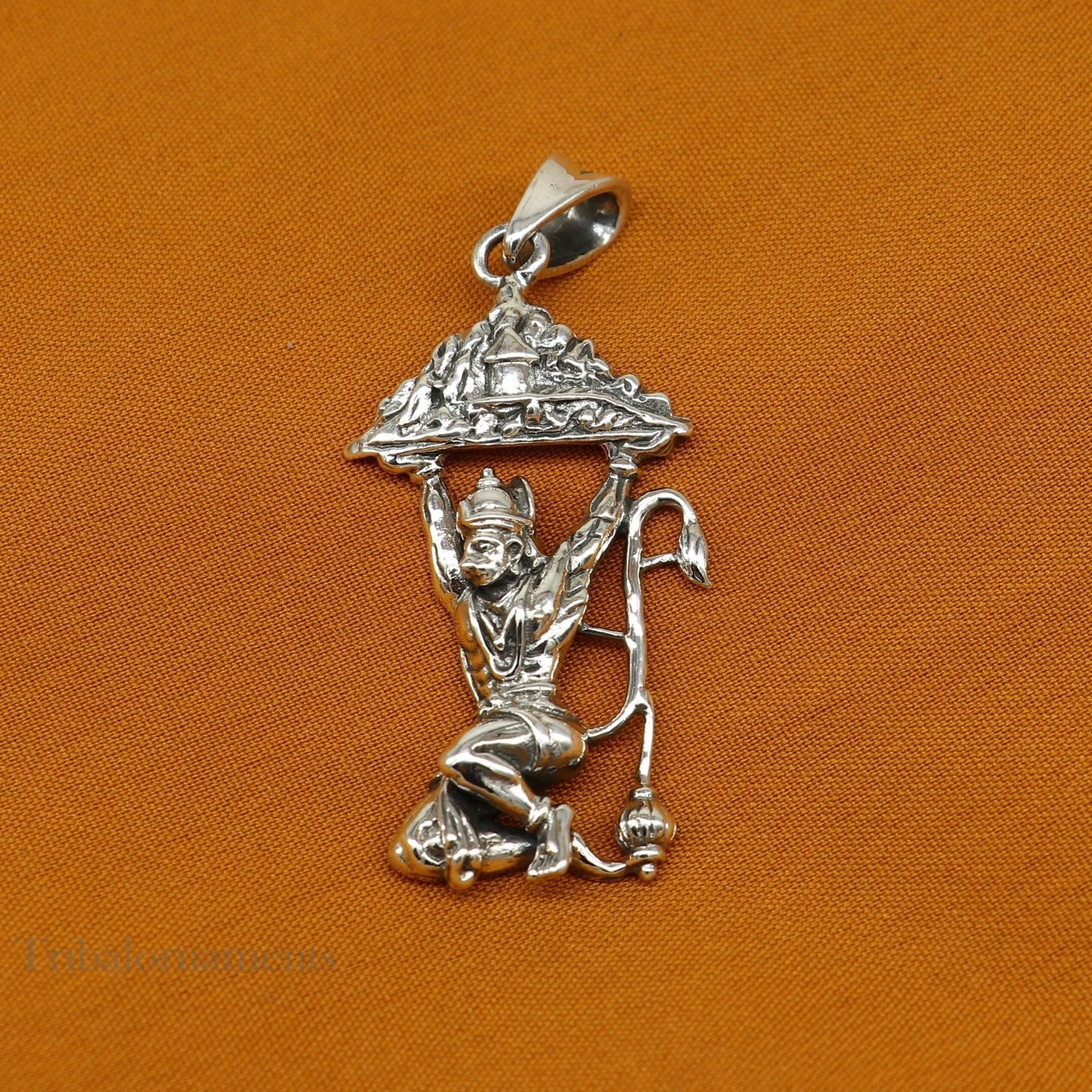 Lord hanuman with mount pendant 92.5 sterling silver handmade divine blessing pendant, amazing craftsmanship pendant gifting jewelry ssp906 - TRIBAL ORNAMENTS