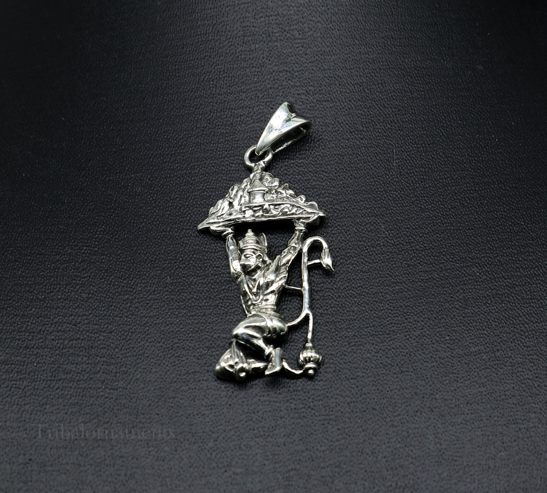 Lord hanuman with mount pendant 92.5 sterling silver handmade divine blessing pendant, amazing craftsmanship pendant gifting jewelry ssp906 - TRIBAL ORNAMENTS