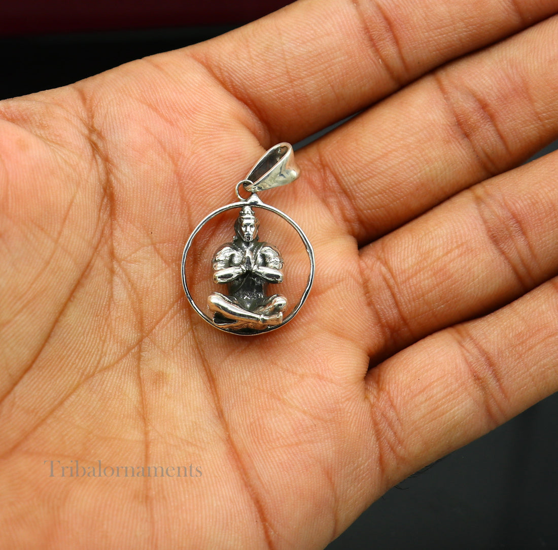 925 sterling silver handmade Hindu god Lord Hanuman pendant, bajarangbali sitting fabulous pendant unisex gifting jewelry ssp876 - TRIBAL ORNAMENTS