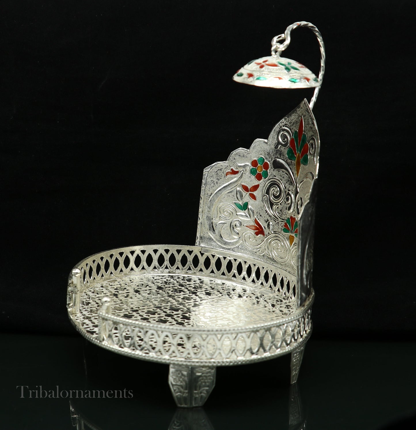 Vintage style handmade 925 pure sterling silver sinhasan, God throne, god statue's chair Singhasan, temple puja Aasan chouki article su566 - TRIBAL ORNAMENTS